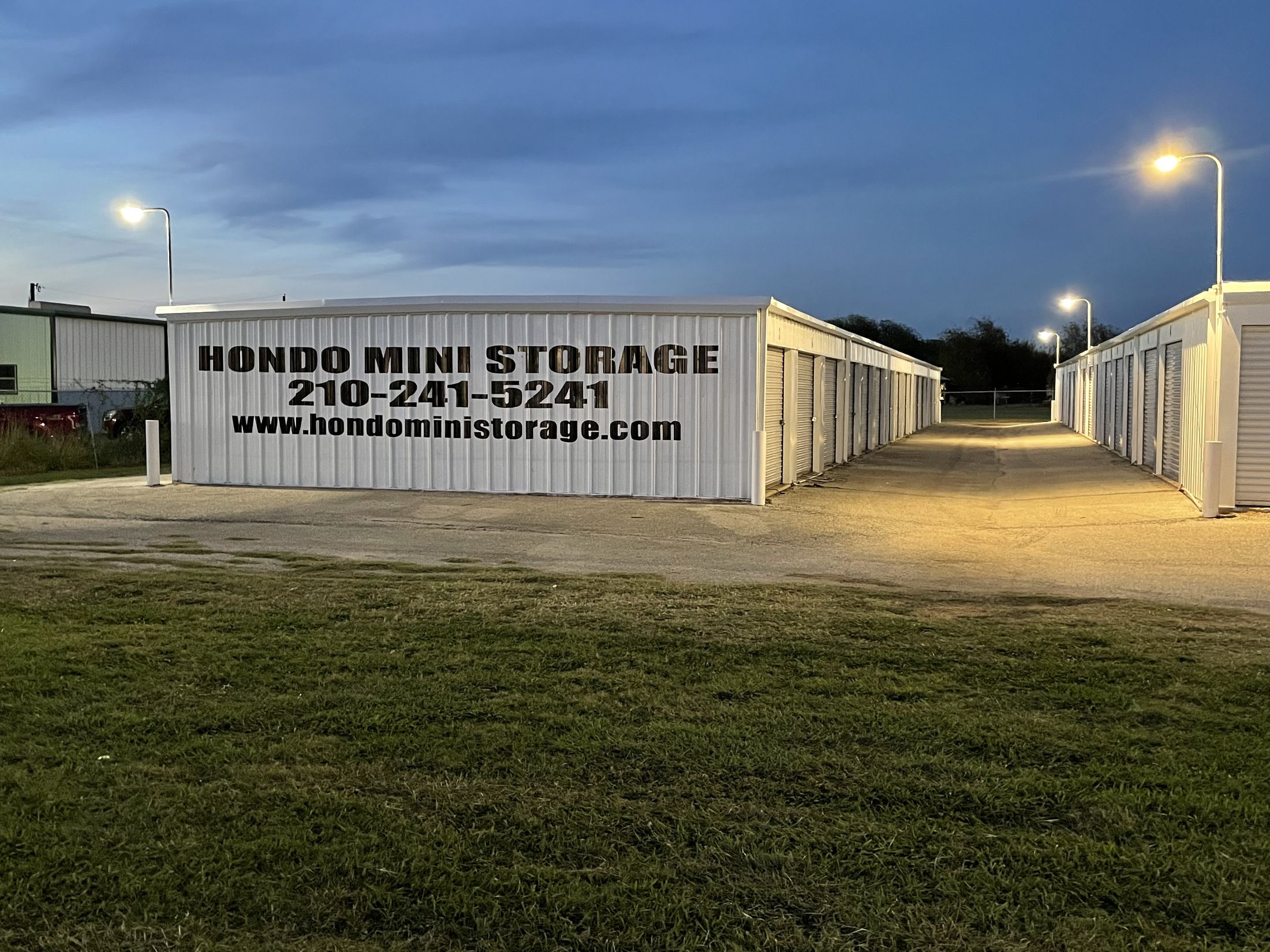 Hondo Mini Storage lighted facility at night